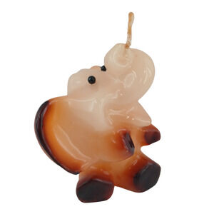 Small Wax Elephant Candle Decorative Kitsch Animal – Orange & Brown Collectible
